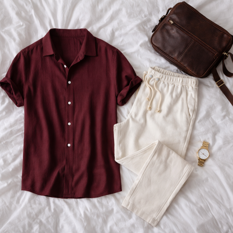 Men’s Short Sleeve Shirt And Pant Set | Two Piece