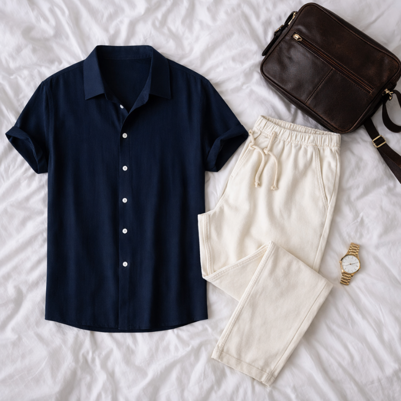 Men’s Short Sleeve Shirt And Pant Set | Two Piece
