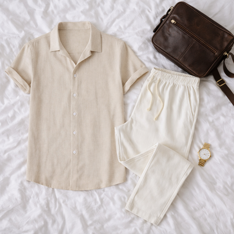 Men’s Short Sleeve Shirt And Pant Set | Two Piece